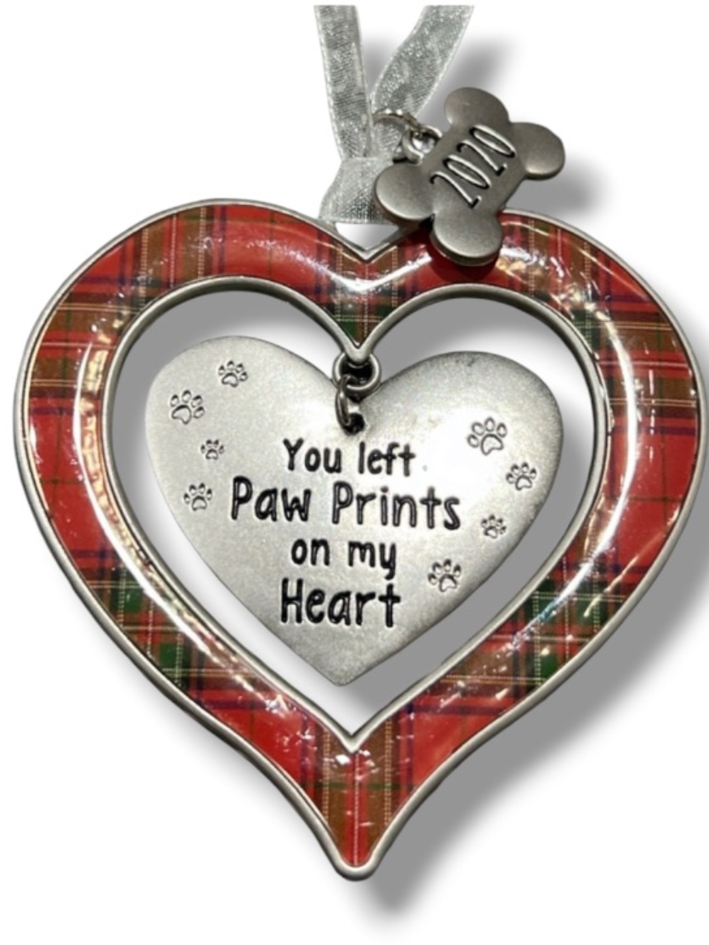 Christmas Tree Ornament Dog Owner Lover 2020 Paw Prints Heart Holiday Keepsake